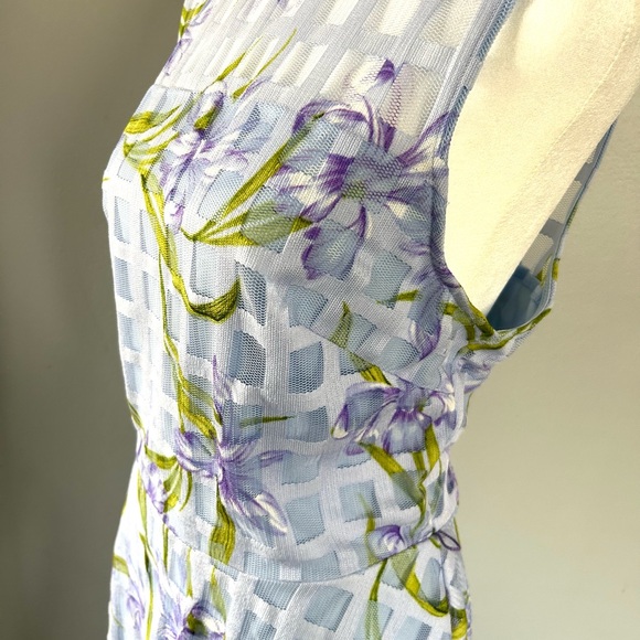 Light Blue Purple Floral Lily Sleeveless Dress - Picture 4 of 6